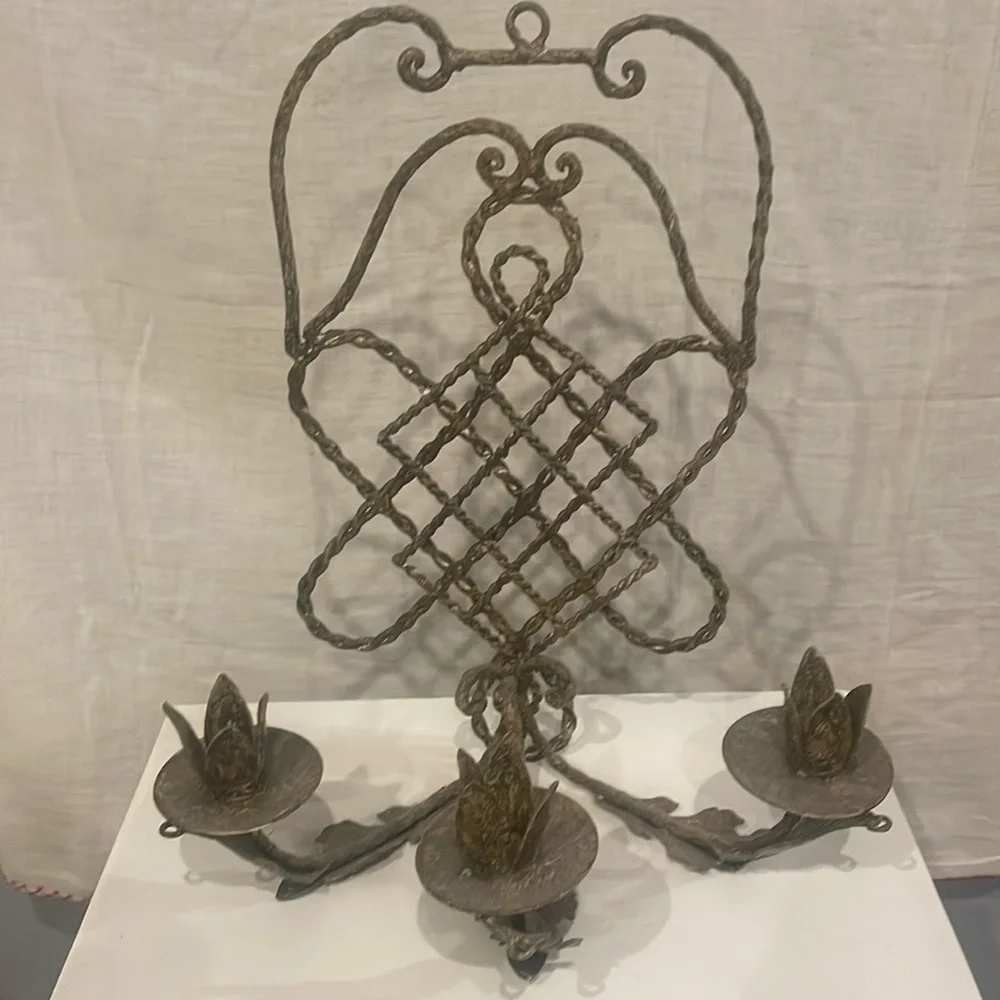 Tan metal 3 tier candle holder wall mount large item